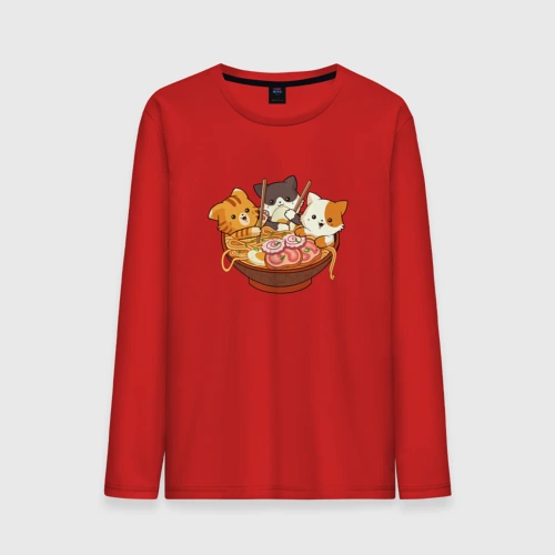 Мужской лонгслив хлопок Kawaii Cat Ramen