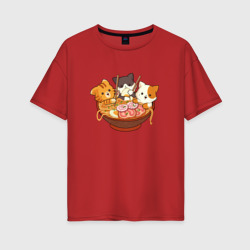 Женская футболка хлопок Oversize Kawaii Cat Ramen 