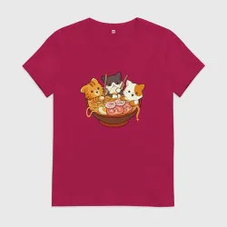 Женская футболка хлопок Kawaii Cat Ramen