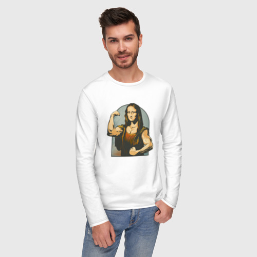 Мужской лонгслив хлопок Мона Лиза и бодибилдинг, цвет белый - фото 3