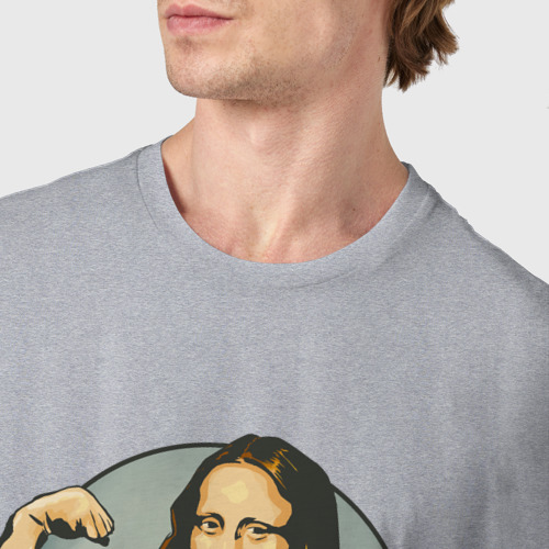 Мужская футболка хлопок Мона Лиза и бодибилдинг, цвет меланж - фото 6