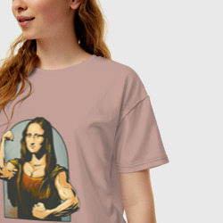 Женская футболка хлопок Oversize Мона Лиза и бодибилдинг - фото 2