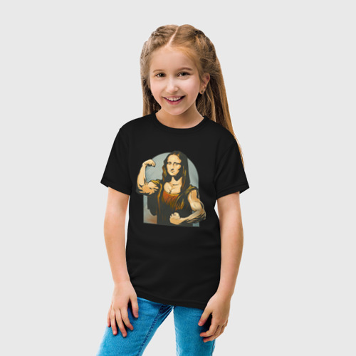 Детская футболка хлопок с принтом Мона Лиза и бодибилдинг, вид сбоку #3