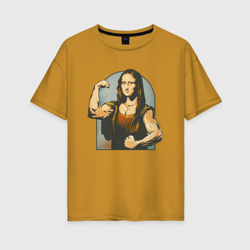Женская футболка хлопок Oversize Мона Лиза и бодибилдинг, цвет горчичный
