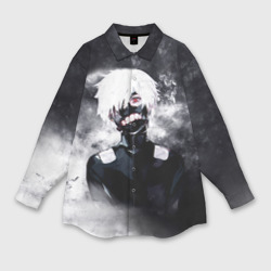 Женская рубашка oversize 3D Токийский Гуль в Дыму Tokyo Ghoul Smoke