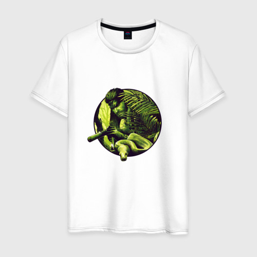 Мужская футболка из хлопка с принтом Снейк в джунглях, вид спереди №1