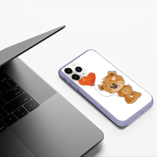 Чехол для iPhone 11 Pro матовый Мишутка с шариком, цвет светло-сиреневый - фото 5