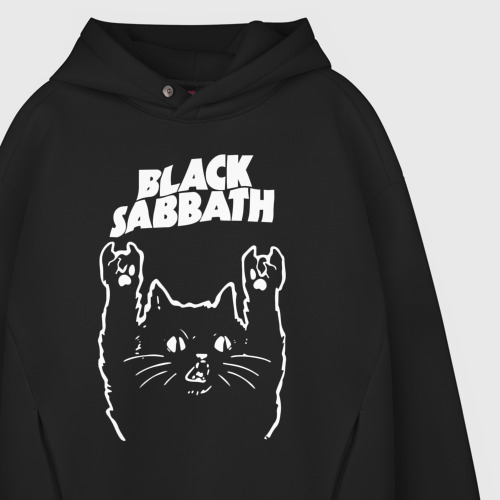 Мужское худи Oversize хлопок Black Sabbath Рок кот, цвет черный - фото 4
