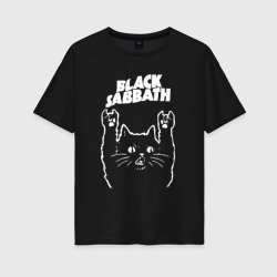 Женская футболка хлопок Oversize Black Sabbath Рок кот