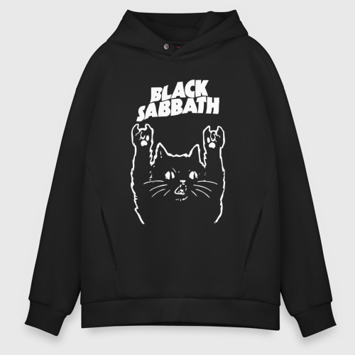 Мужское худи Oversize хлопок Black Sabbath Рок кот, цвет черный