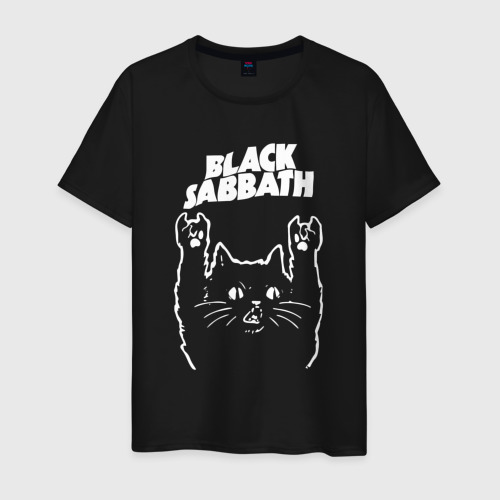 Мужская футболка хлопок Black Sabbath Рок кот, цвет черный