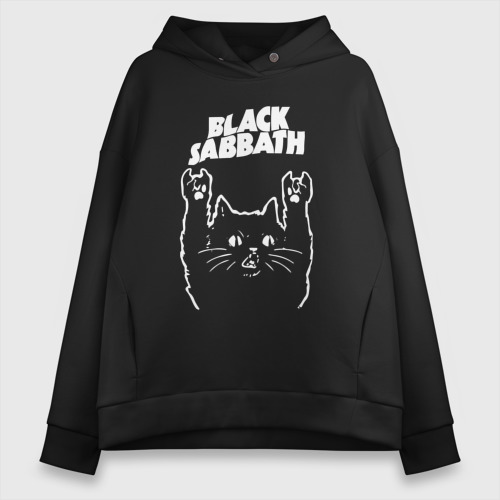 Женское худи Oversize хлопок Black Sabbath Рок кот, цвет черный