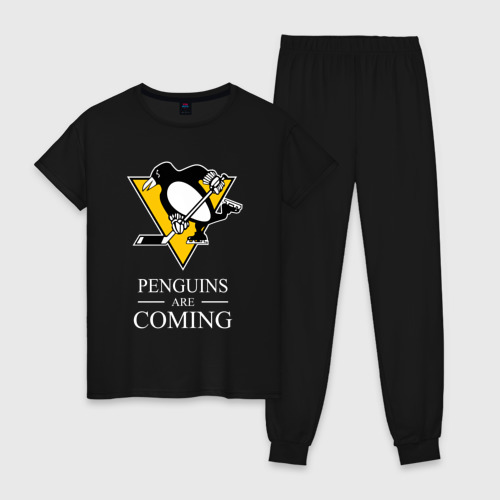 Женская пижама хлопок Penguins are coming, Pittsburgh Penguins, Питтсбург Пингвинз, цвет черный