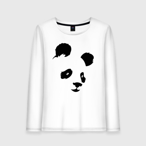Женский лонгслив хлопок с принтом Прикольная милая панда, вид спереди #2
