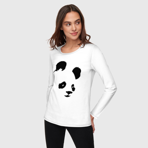 Женский лонгслив хлопок с принтом Прикольная милая панда, фото на моделе #1