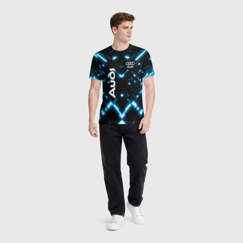 Мужская футболка 3D с принтом Audi Neon, вид сбоку #3