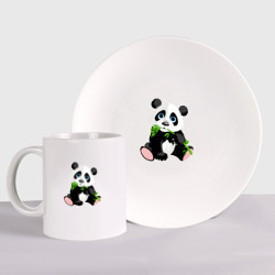 Набор: тарелка + кружка Забавный медвежонок Панда