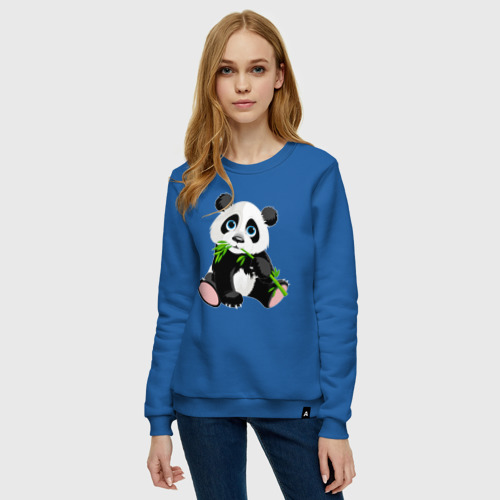 Женский свитшот хлопок Забавный медвежонок Панда, цвет синий - фото 3