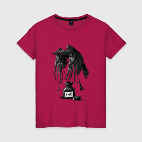 Женская футболка хлопок Ворон Из Чернил, цвет маджента