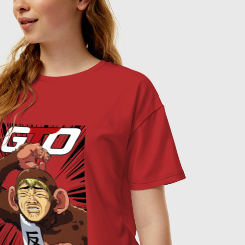 Женская футболка хлопок Oversize Onizuka gorilla, цвет красный - фото 3