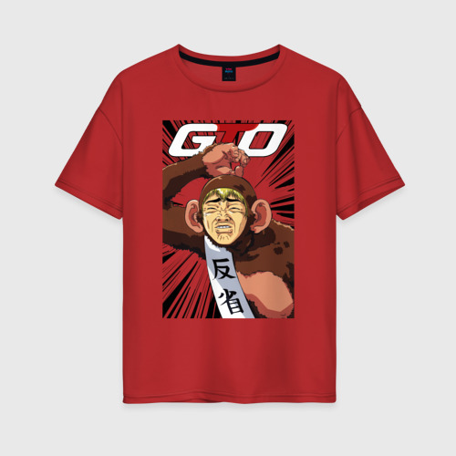 Женская футболка хлопок Oversize Onizuka gorilla, цвет красный