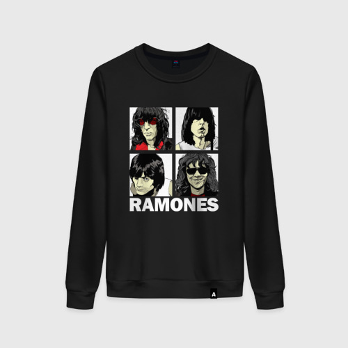Женский свитшот хлопок Ramones, Рамонес Портреты, цвет черный