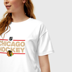 Женская футболка хлопок Oversize Chicago Blackhawks NHL Чикаго НХЛ - фото 2