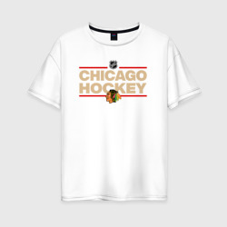 Женская футболка хлопок Oversize Chicago Blackhawks NHL Чикаго НХЛ