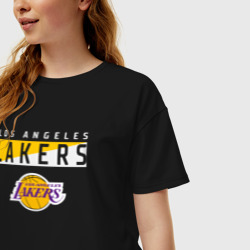 Женская футболка хлопок Oversize LA Lakers NBA Лейкерс НБА - фото 2