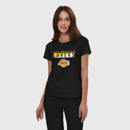 Женская пижама хлопок LA Lakers NBA Лейкерс НБА, цвет черный - фото 3