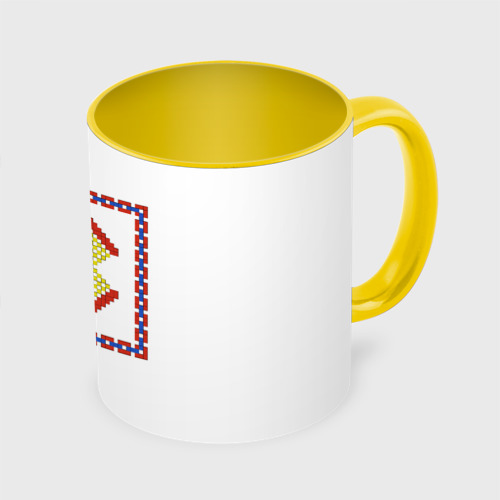 Кружка с полной запечаткой Славянский Обережный Символ Брачник, цвет белый + желтый - фото 3