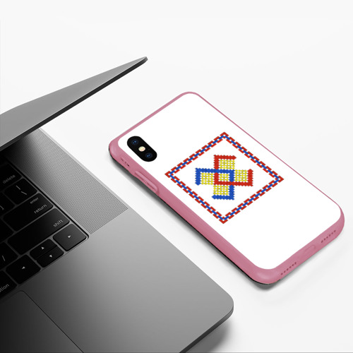 Чехол для iPhone XS Max матовый Славянский Обережный Символ Брачник, цвет малиновый - фото 5