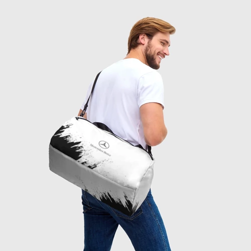Сумка спортивная 3D с принтом [Mercedes-Benz] - White texture, фото на моделе #1