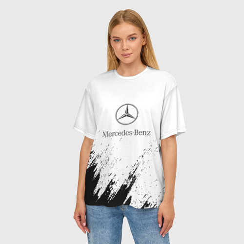 Женская футболка oversize 3D [Mercedes-Benz] - White texture, цвет 3D печать - фото 3