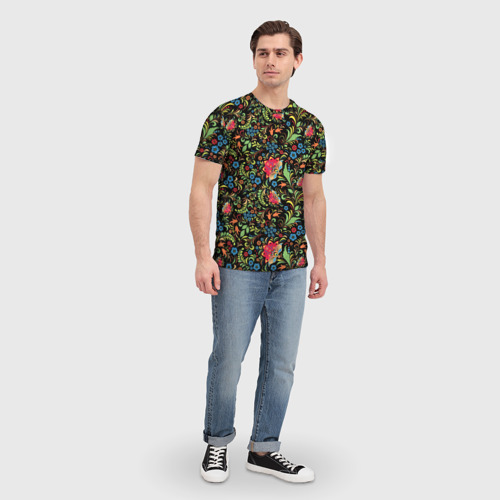 Мужская футболка 3D Цветочный Узор хохлома, цвет 3D печать - фото 5
