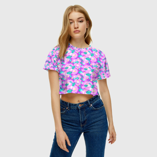 Женская футболка Crop-top 3D Волшебные Грибы - психоделика, цвет 3D печать - фото 3