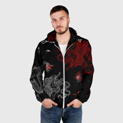 Мужская ветровка 3D Китайский дракон Красно - Белый - фото 2