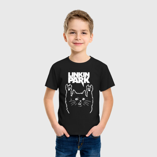 Детская футболка хлопок Linkin Park, Линкин Парк, Рок кот, цвет черный - фото 3