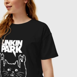 Женская футболка хлопок Oversize Linkin Park, Линкин Парк, Рок кот - фото 2