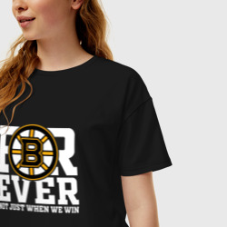 Женская футболка хлопок Oversize Forever not just when We win, Boston Bruins, Бостон Брюинз - фото 2