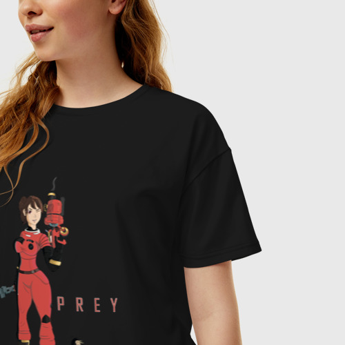 Женская футболка хлопок Oversize Prey girl art, цвет черный - фото 3