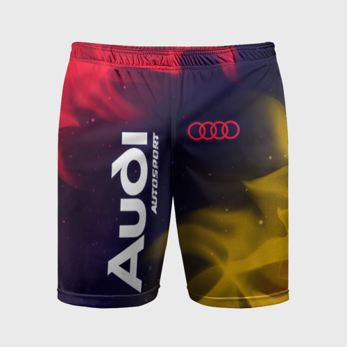 Мужские шорты спортивные с принтом АУДИ | Autosport | Пламя, вид спереди #2