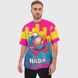 Мужская футболка oversize 3D Хильда радужный фон - фото 2