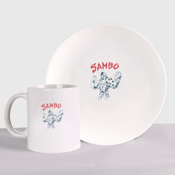 Набор: тарелка + кружка Самбо горилла в ярости