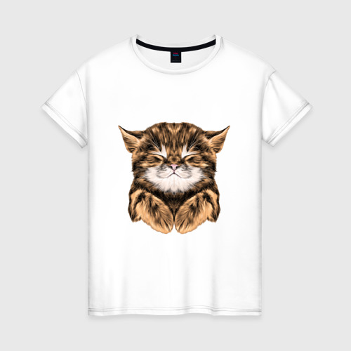 Женская футболка из хлопка с принтом Котёнок Тойгер, вид спереди №1