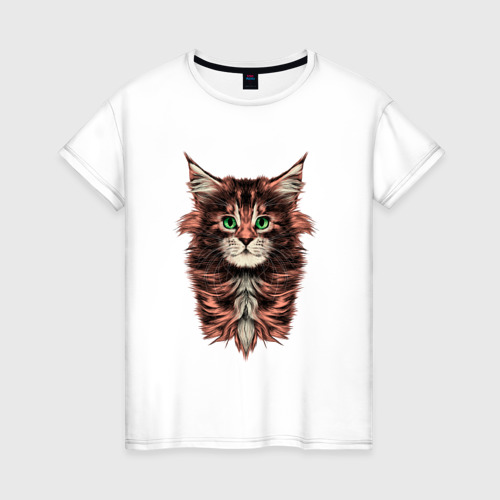 Женская футболка хлопок Котёнок мейн-кун, цвет белый