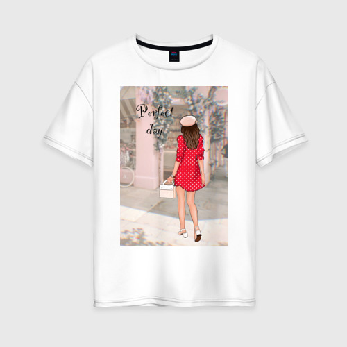 Женская футболка хлопок Oversize Девушка в Париже, цвет белый