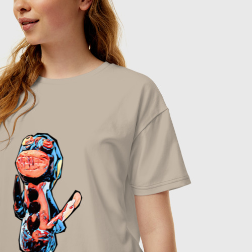 Женская футболка хлопок Oversize Бабка Гренни арт, цвет миндальный - фото 3