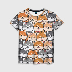 Женская футболка 3D Веселые shiba inu