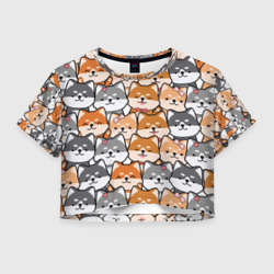 Женская футболка Crop-top 3D Веселые shiba inu